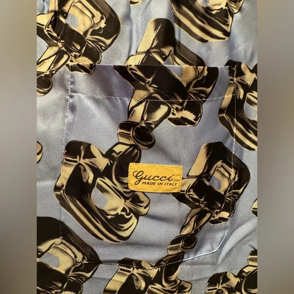 New Gucci Horsebit Logo Silk Shorts Blue Black Size IT 54 / US L 36 - 40 Waist
